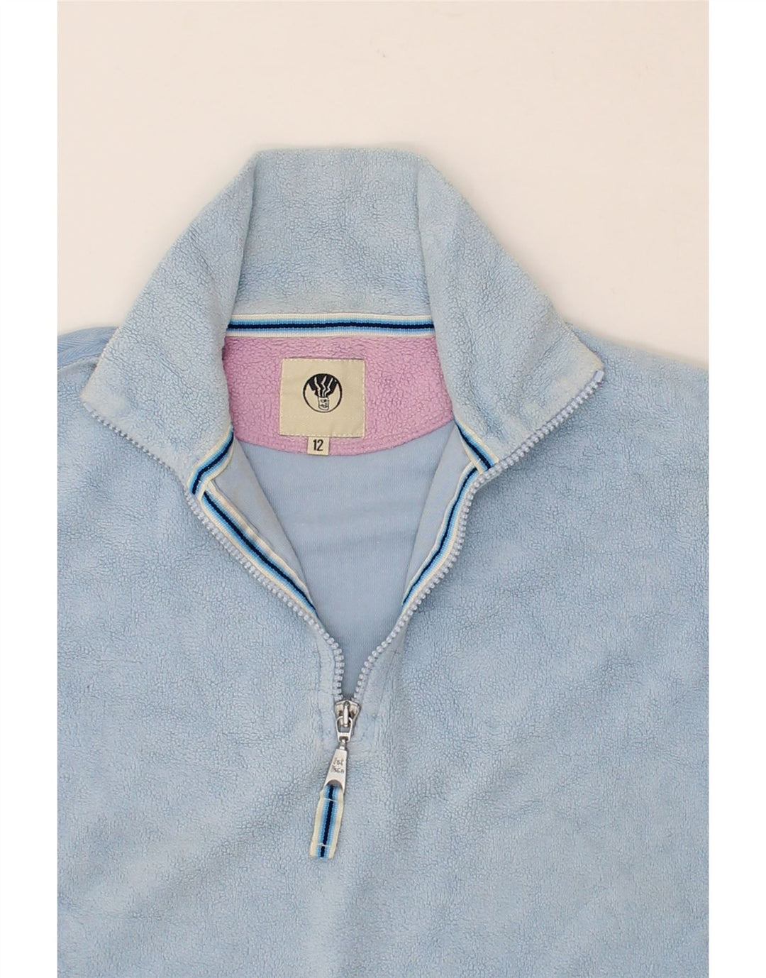FAT FACE Womens Zip Neck Fleece Jumper UK 12 Medium  Blue Cotton Vintage Fat Face and Second-Hand Fat Face from Messina Hembry 