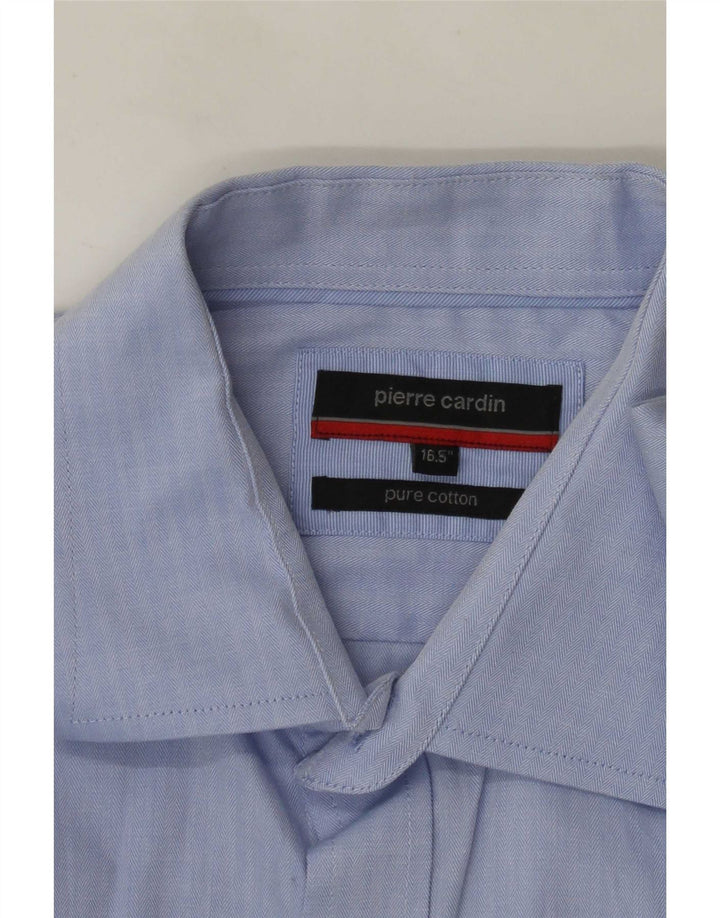Pierre Cardin Mens Formal Shirt Size 16 1/2 Large Blue Herringbone Cotton