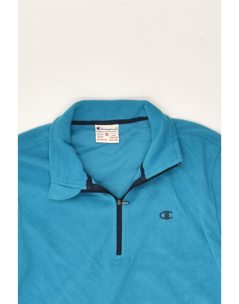 CHAMPION Boys Zip Neck Fleece Jumper 13-14 Years XL Blue Polyester | Vintage Champion | Thrift | Second-Hand Champion | Used Clothing | Messina Hembry 