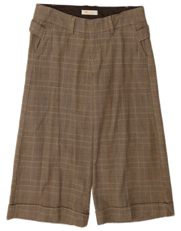 Lee Womens Wide Leg Capri Trousers US 7/8 Medium W30 L20 Brown Check Cotton