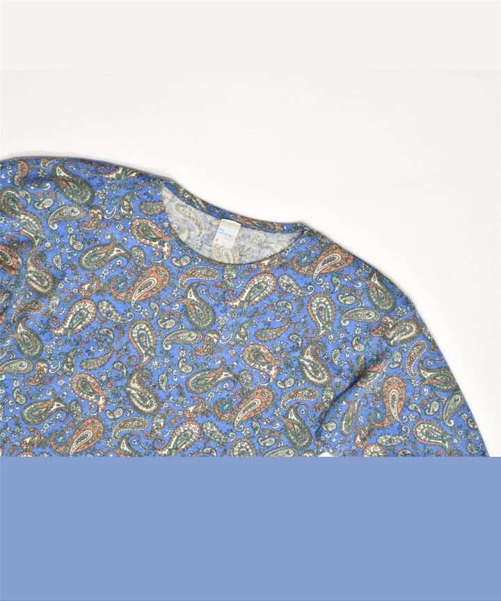 LINE EXCLUSIVE Womens 3/4 Sleeve Blouse Top UK 12 Medium Blue Paisley Vintage Line Exclusive and Second-Hand Line Exclusive from Messina Hembry 