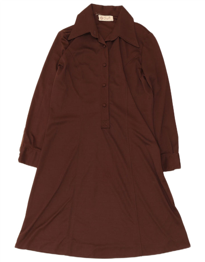 Vintage Womens A-Line Dress UK 14 Medium Brown