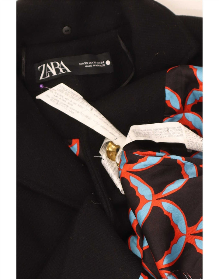 Zara Womens Overcoat UK 6 XS Black Wool
