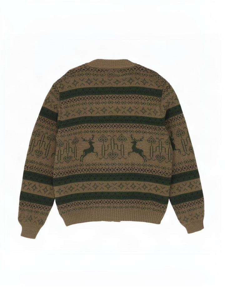 St. Peter Trachten Mens Cardigan Sweater Medium Khaki Fair Isle Acrylic