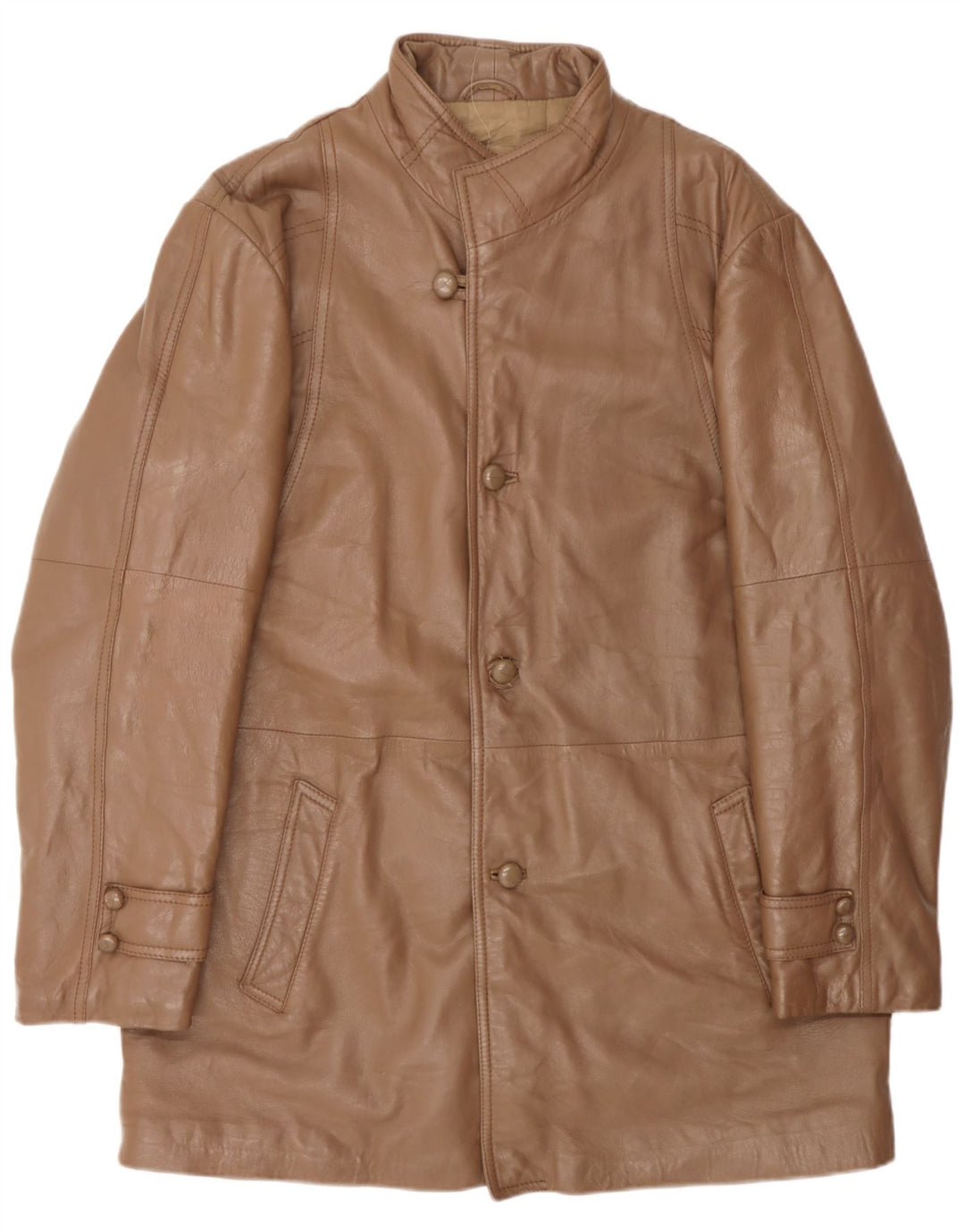 VINTAGE Mens Leather Coat IT 48 Medium Brown Leather
