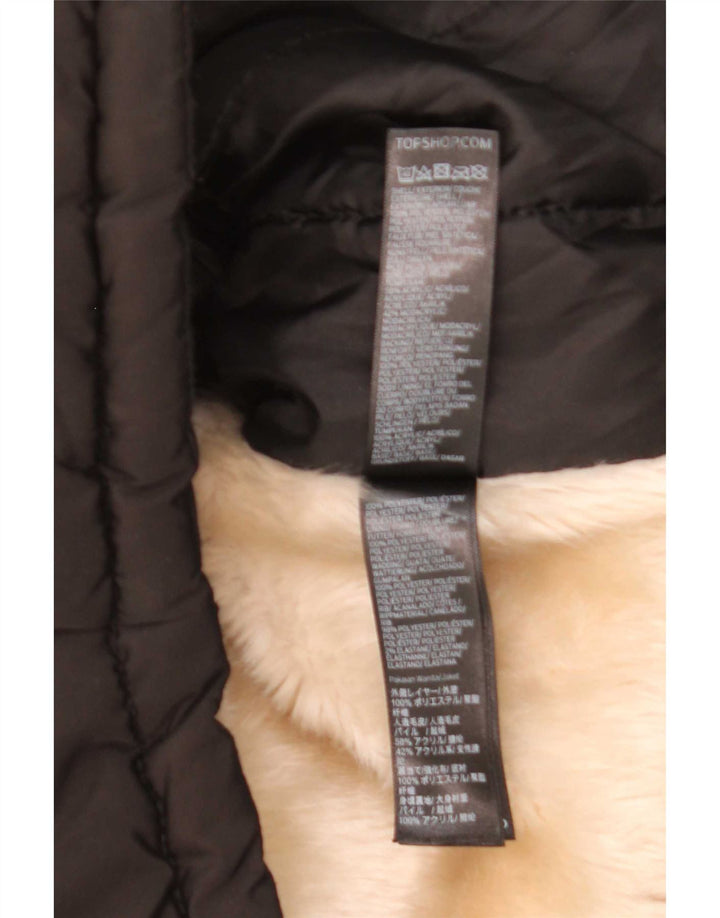 Topshop Womens Hooded Oversized Padded Jacket UK 8 Small Black Polyester