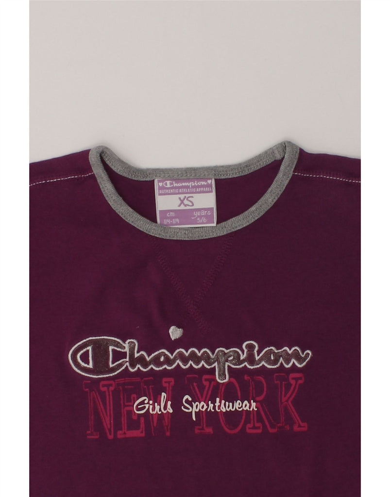 CHAMPION Girls Graphic T-Shirt Top 5-6 Years XS  Purple Cotton | Vintage Champion | Thrift | Second-Hand Champion | Used Clothing | Messina Hembry 