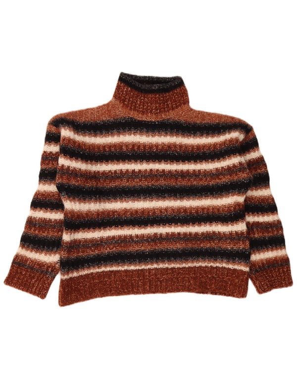Massimo Dutti Womens Crop Turtle Neck Jumper Sweater UK 14 Medium Brown