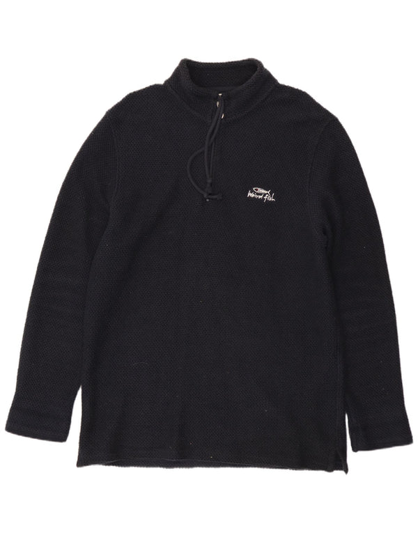 Weird Fish Mens Zip Neck Sweatshirt Jumper Large Navy Blue Cotton