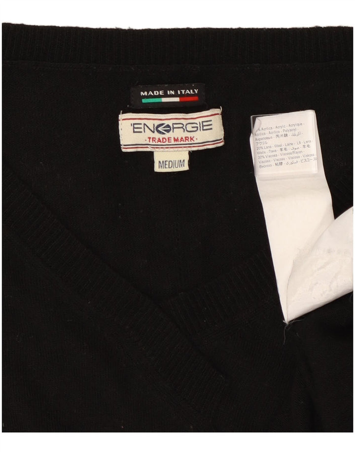 Energie Womens V-Neck Jumper Sweater UK 14 Medium Black Acrylic