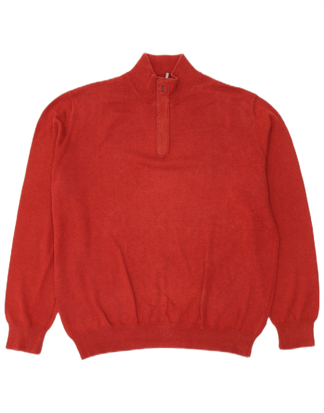 MASSIMO DUTTI Mens Zip Neck Jumper Sweater Large Red Cotton