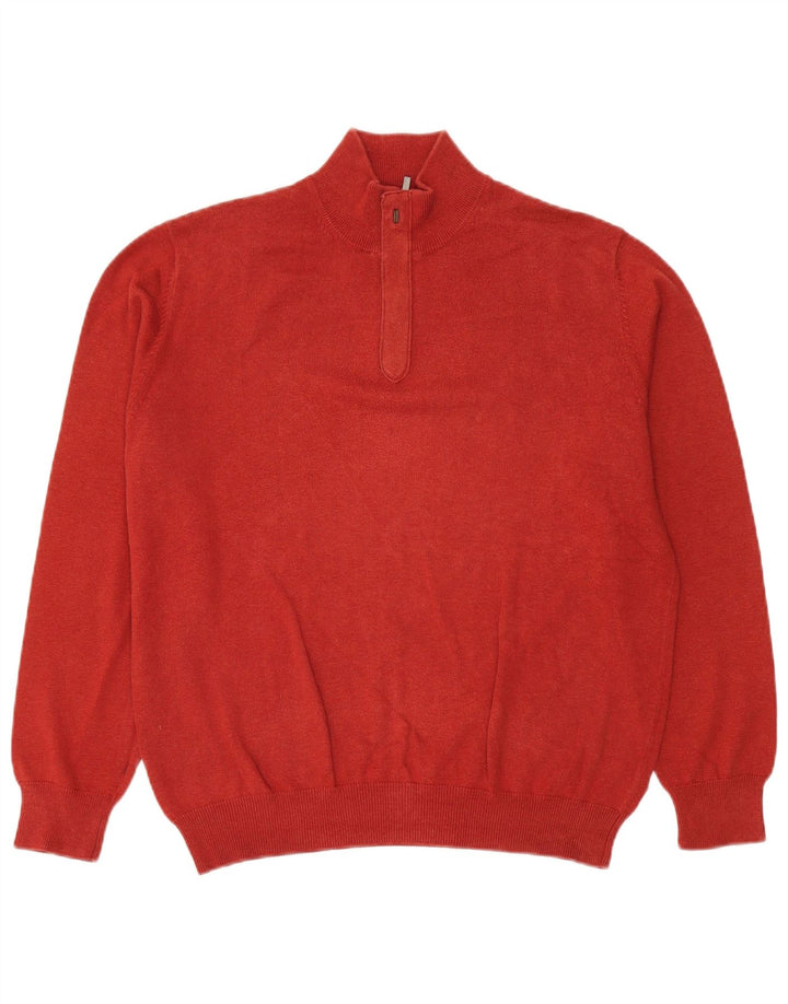 MASSIMO DUTTI Mens Zip Neck Jumper Sweater Large Red Cotton