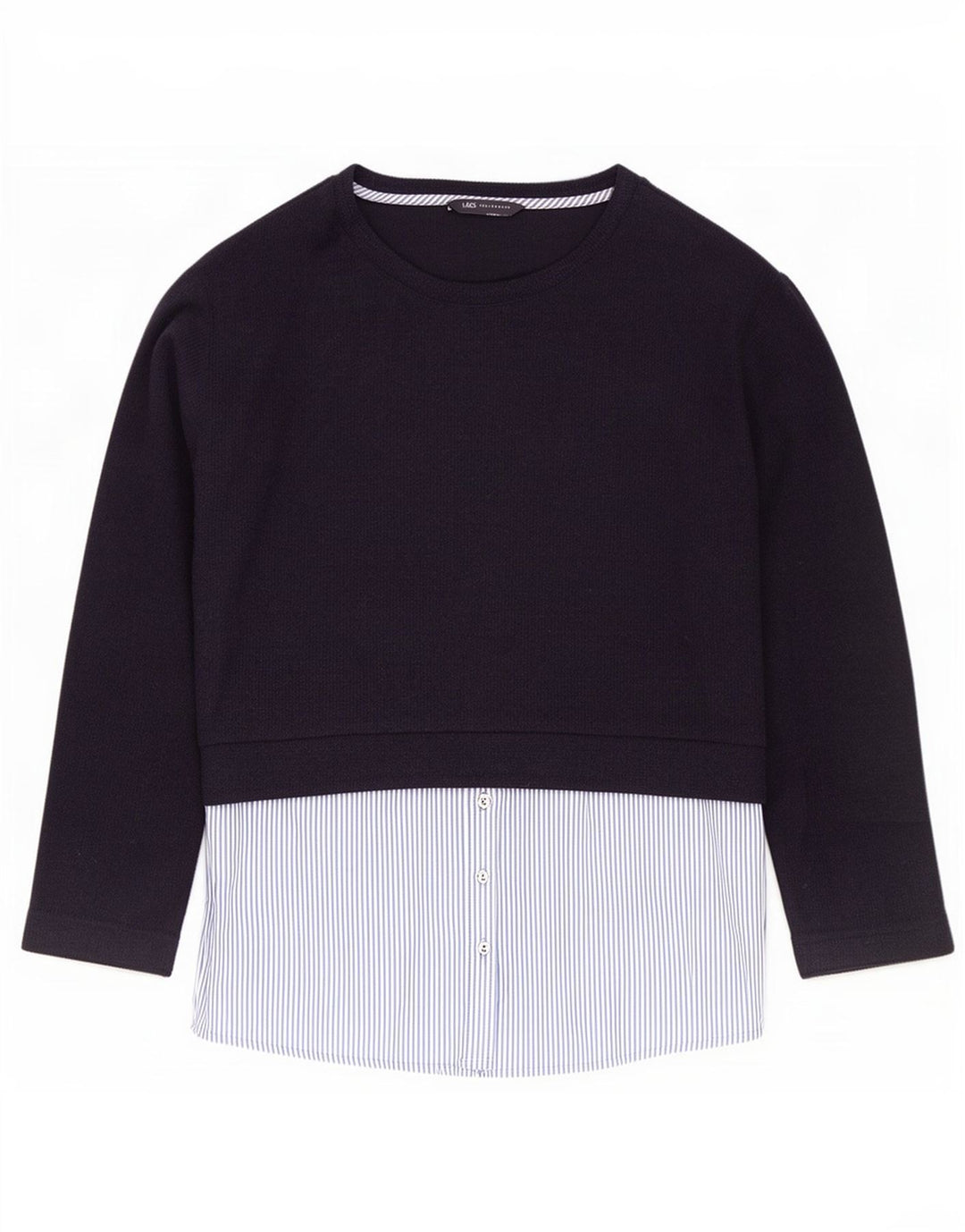 Marks & Spencer Womens Top Long Sleeve UK 14 Large Navy Blue Colourblock