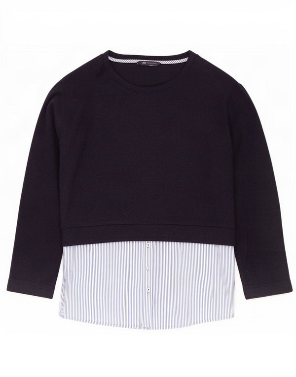 Marks & Spencer Womens Top Long Sleeve UK 14 Large Navy Blue Colourblock