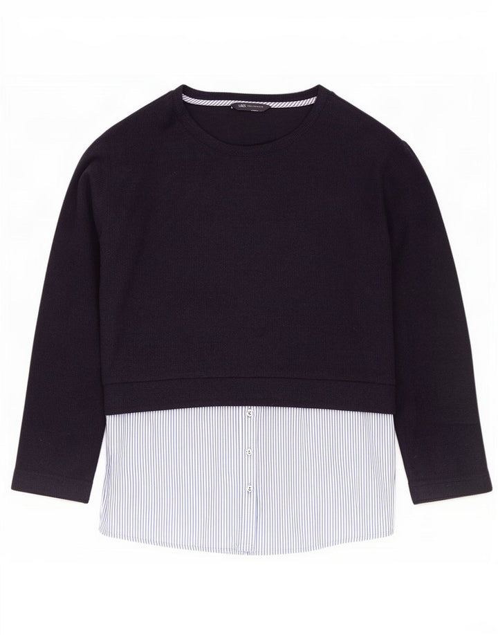 Marks & Spencer Womens Top Long Sleeve UK 14 Large Navy Blue Colourblock