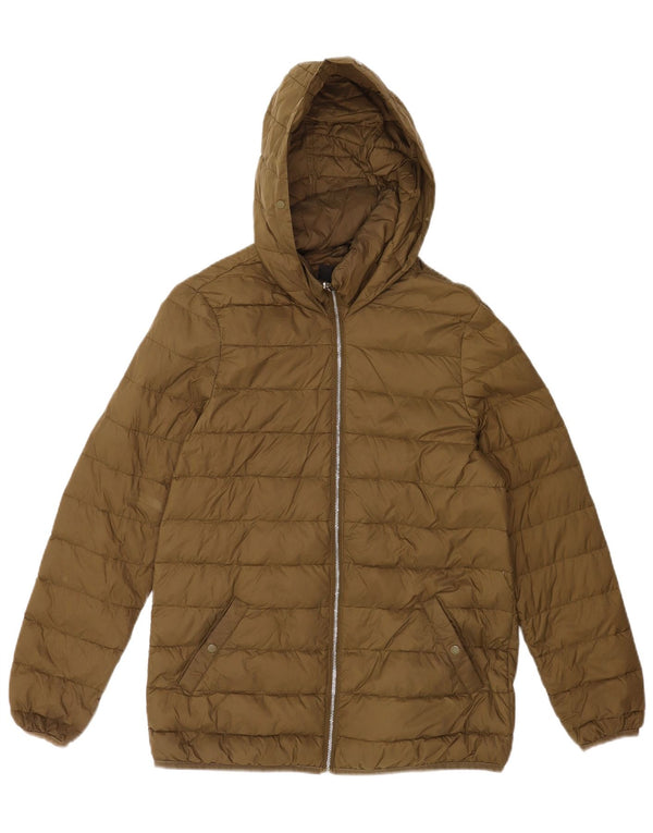 Zara Womens Hooded Padded Jacket UK 10 Small Khaki Polyester