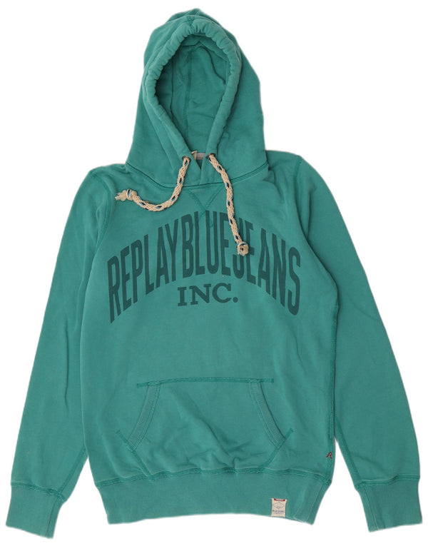 Replay Mens Graphic Hoodie Jumper Medium Green Cotton
