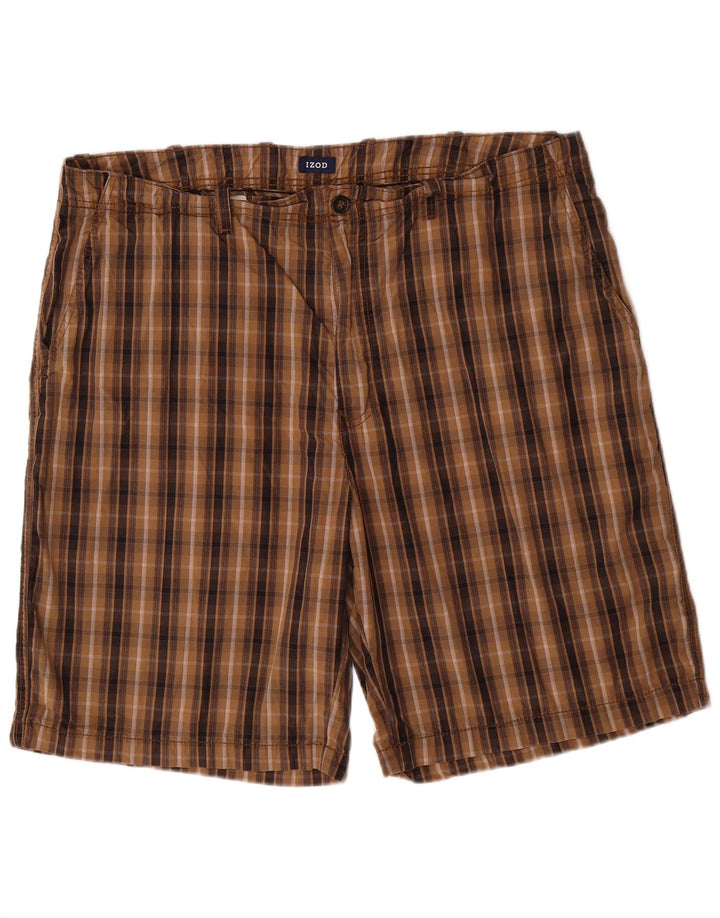 IZOD Mens Chino Shorts W40 XL Brown Check Cotton