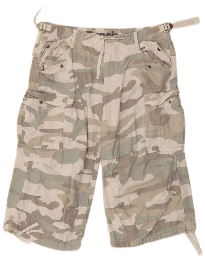 BENCH Mens Cargo Shorts W30 Medium  Beige Camouflage Cotton
