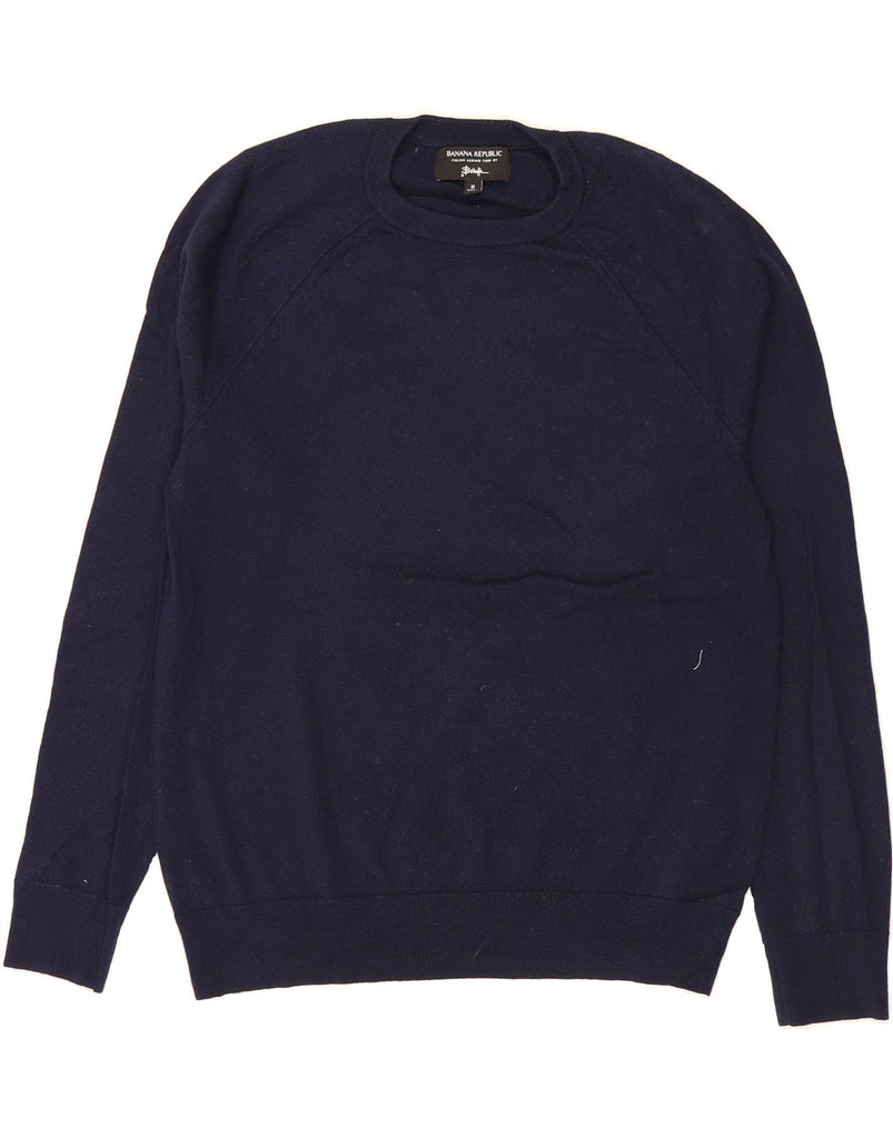 BANANA REPUBLIC Mens Crew Neck Jumper Sweater Medium Navy Blue Merino Wool Vintage Banana Republic and Second-Hand Banana Republic from Messina Hembry 
