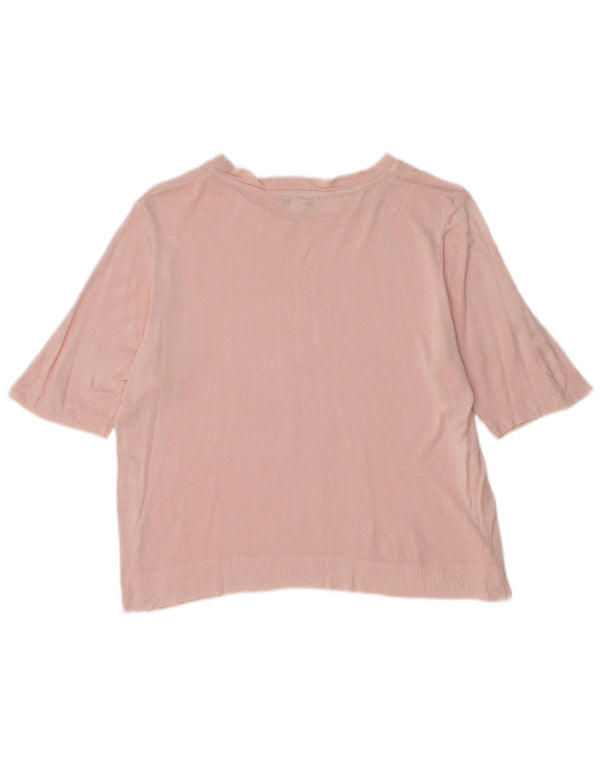 Whistles Womens Crop Short Sleeve Boat Neck Jumper Sweater UK 16 Large Pink