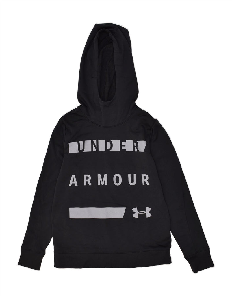 UNDER ARMOUR Womens Graphic Hoodie Jumper UK 6 XS Black Polyester | Vintage Under Armour | Thrift | Second-Hand Under Armour | Used Clothing | Messina Hembry 