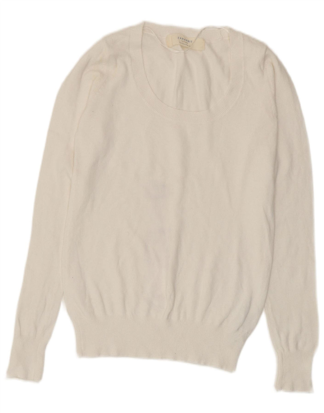 Zara Womens Boat Neck Jumper Sweater UK 12 Medium White Cotton
