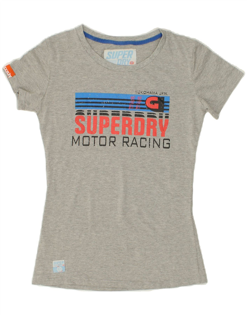 SUPERDRY Womens Graphic T-Shirt Top UK 14 Large Grey | Vintage Superdry | Thrift | Second-Hand Superdry | Used Clothing | Messina Hembry 