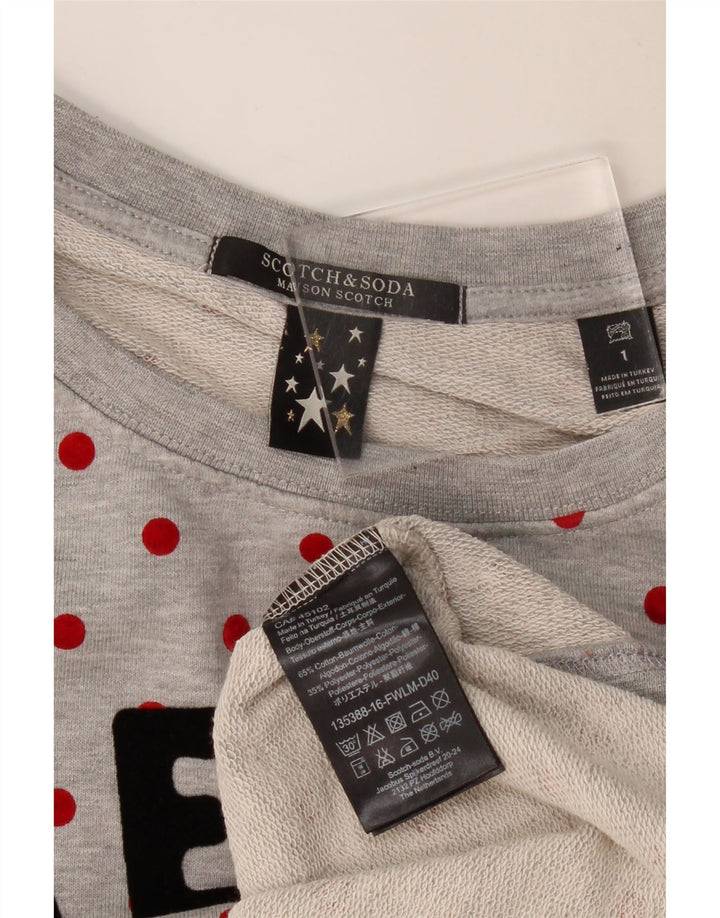 SCOTCH & SODA Womens Oversized Sweatshirt Jumper US 1 XS Grey Polka Dot
