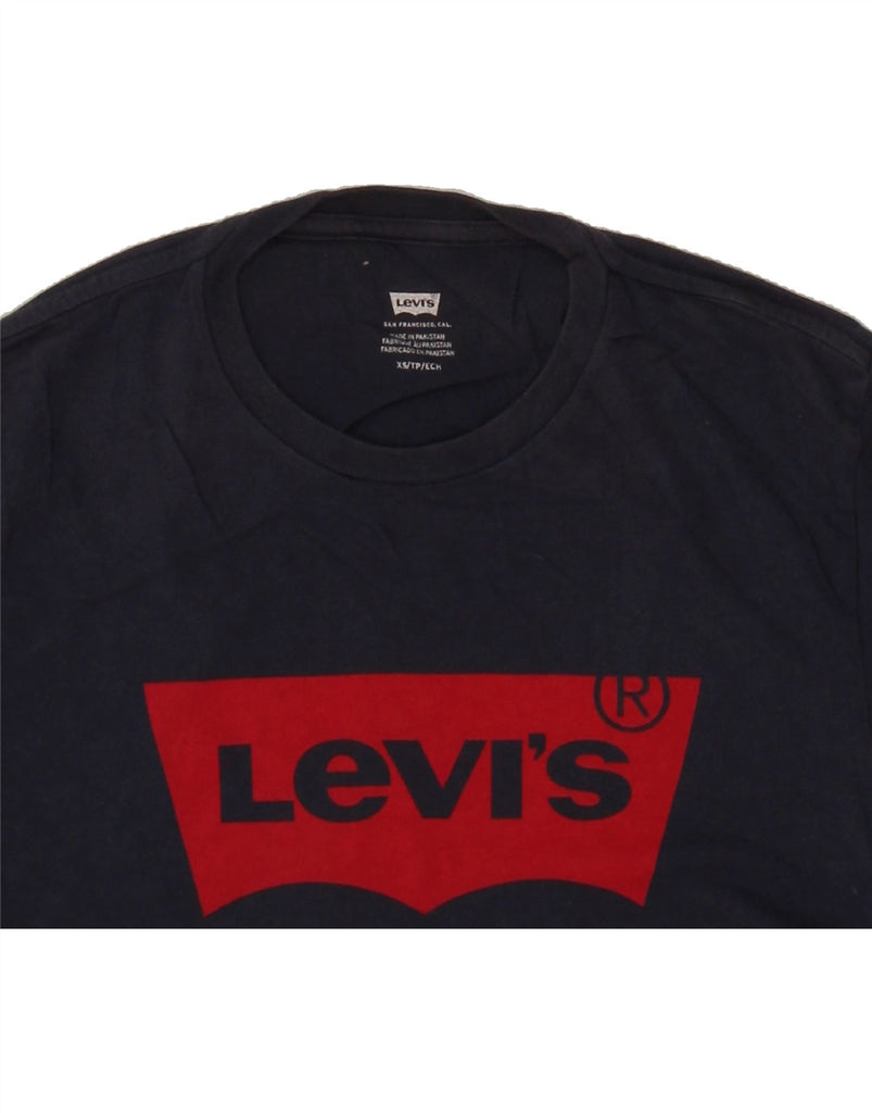LEVI'S Womens Graphic T-Shirt Top UK 6 XS Navy Blue Cotton Vintage Levi's and Second-Hand Levi's from Messina Hembry 