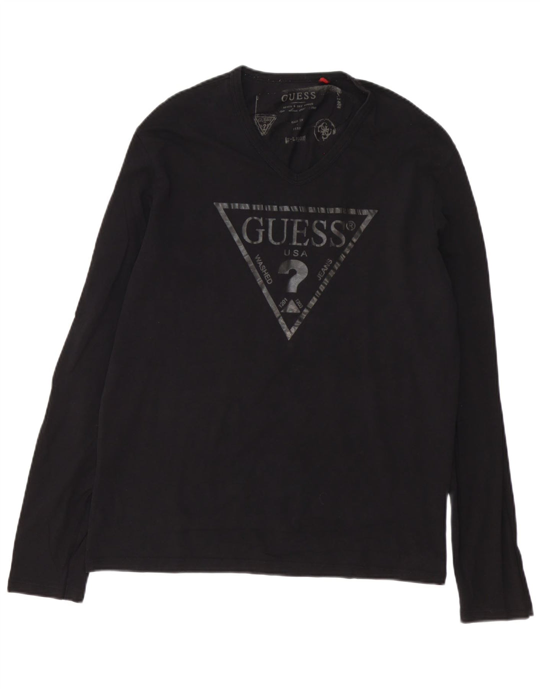 Guess Mens Graphic Top Long Sleeve XL Black Cotton