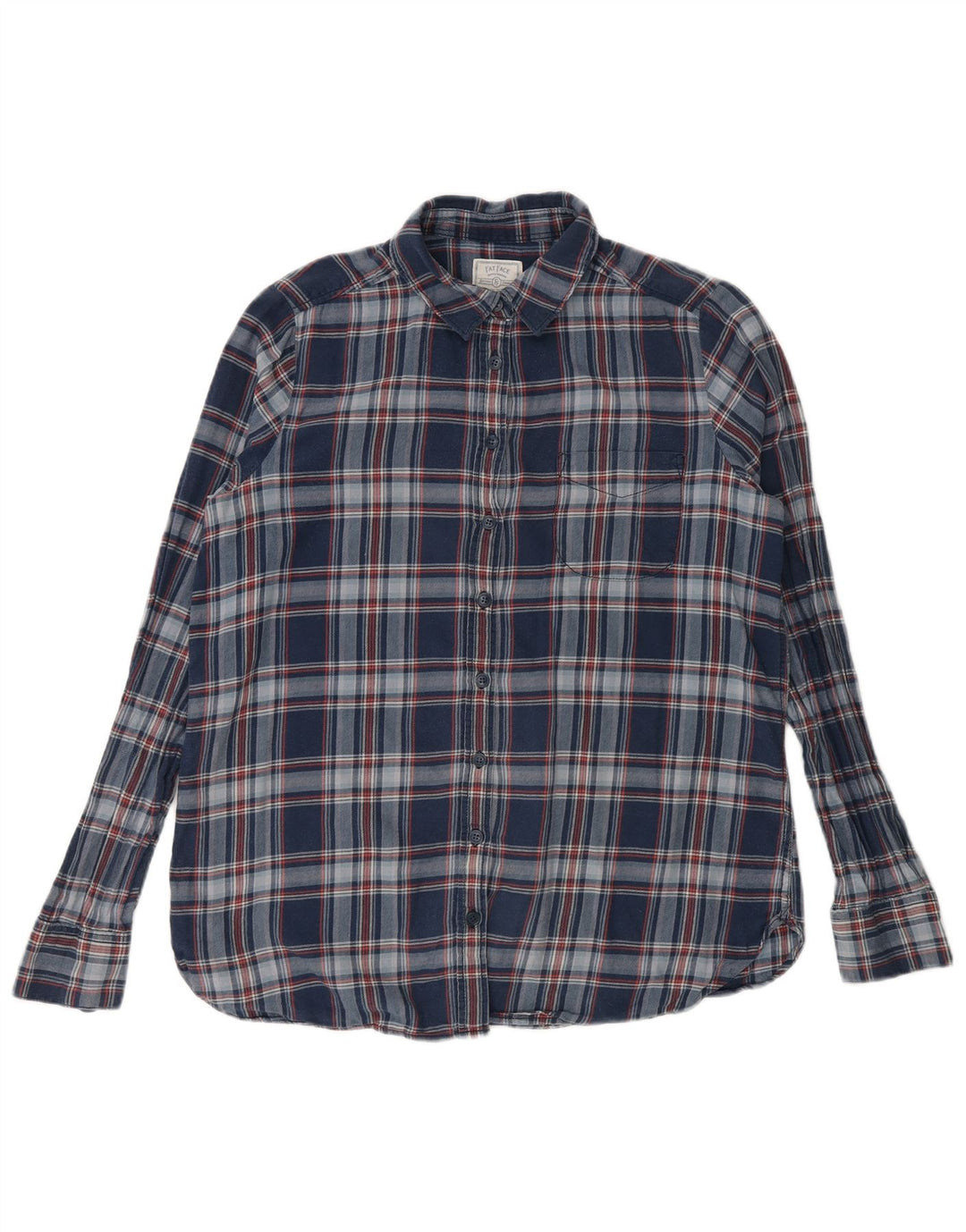 Fat Face Womens Oversized Flannel Shirt UK 10 Small Navy Blue Check Cotton