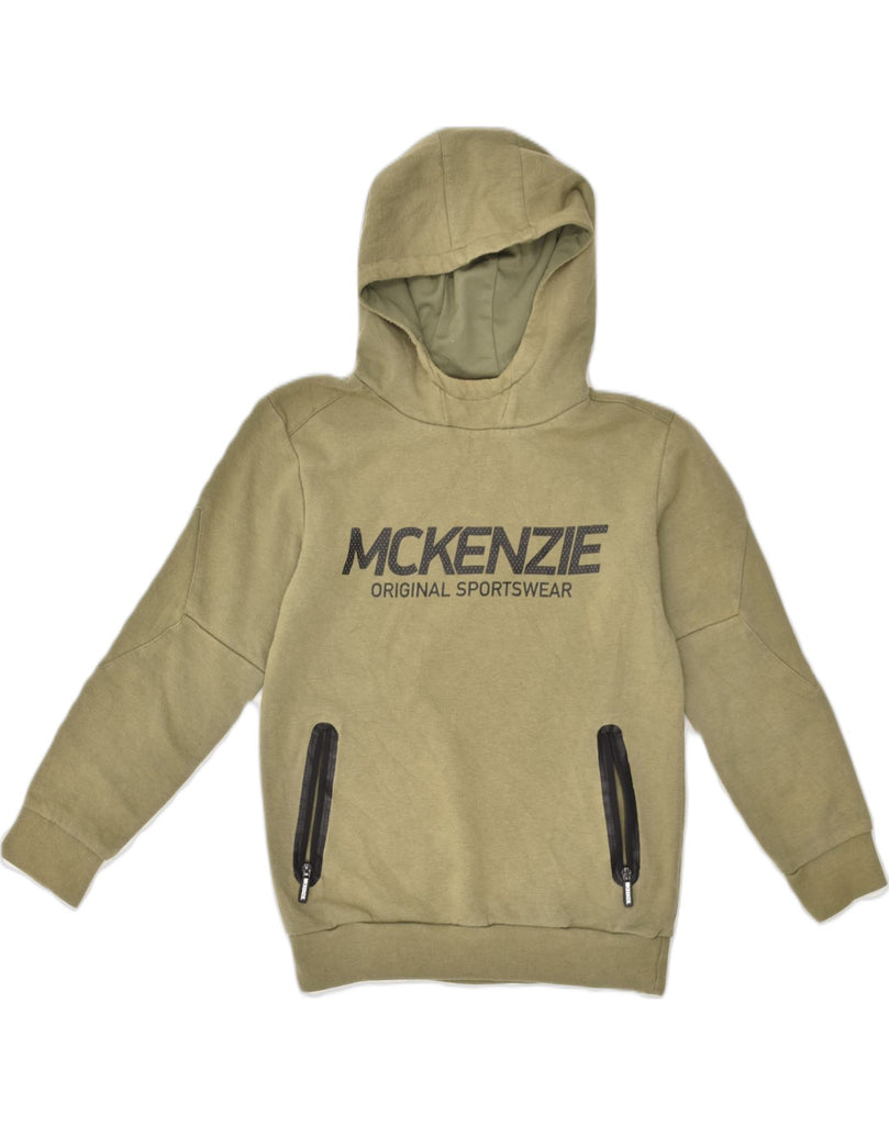 MCKENZIE Boys Graphic Hoodie Jumper 12-13 Years Khaki Cotton | Vintage Mckenzie | Thrift | Second-Hand Mckenzie | Used Clothing | Messina Hembry 