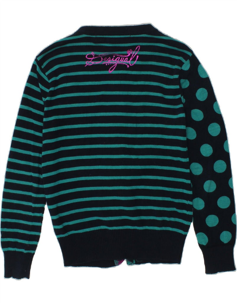 DESIGUAL Girls Cardigan Sweater 7-8 Years Green Striped Cotton | Vintage Desigual | Thrift | Second-Hand Desigual | Used Clothing | Messina Hembry 
