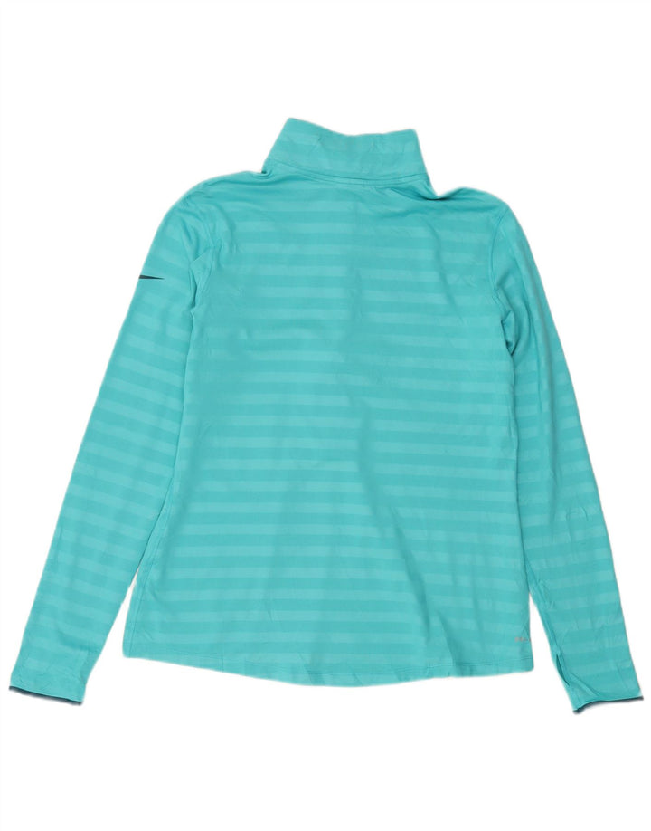 Nike Womens Dri Fit Zip Neck Pullover Tracksuit Top UK 18 XL Blue Striped