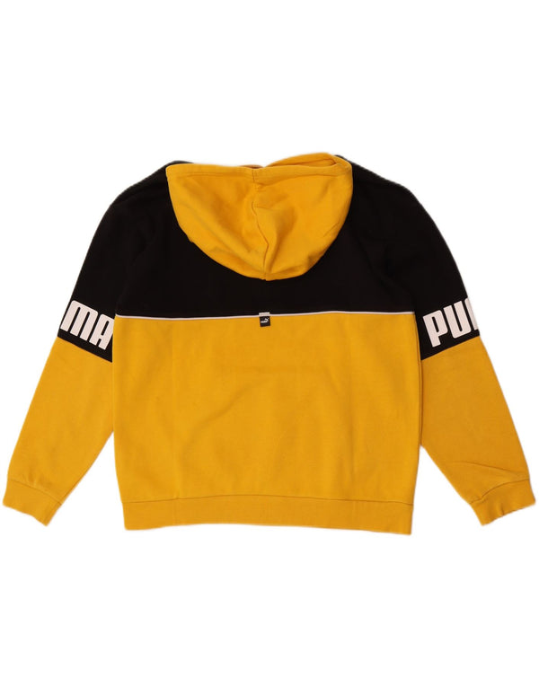 Puma Boys Graphic Hoodie Jumper 13-14 Years Yellow Colourblock Cotton