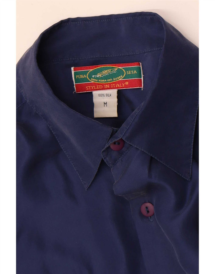 Vintage Mens Shirt Medium Navy Blue Silk