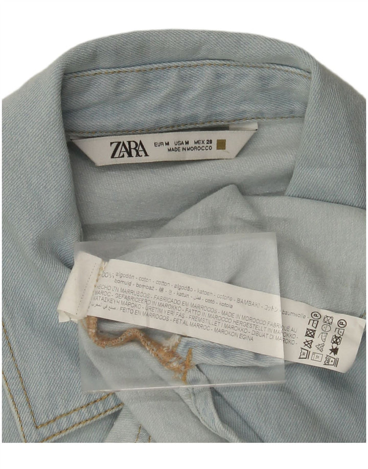 Zara Womens Crop Denim Shirt UK 14 Medium Blue Cotton