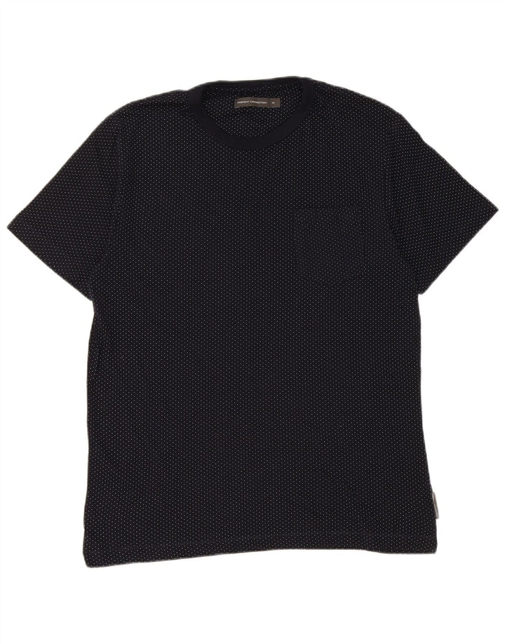 French Connection Mens T-Shirt Top Medium Navy Blue Spotted Cotton