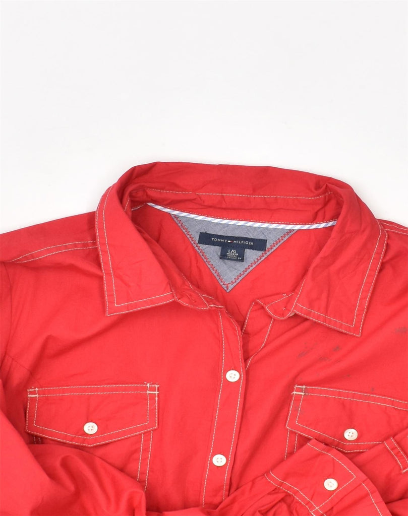 TOMMY HILFIGER Womens Shirt UK 16 Large Red Cotton | Vintage Tommy Hilfiger | Thrift | Second-Hand Tommy Hilfiger | Used Clothing | Messina Hembry 