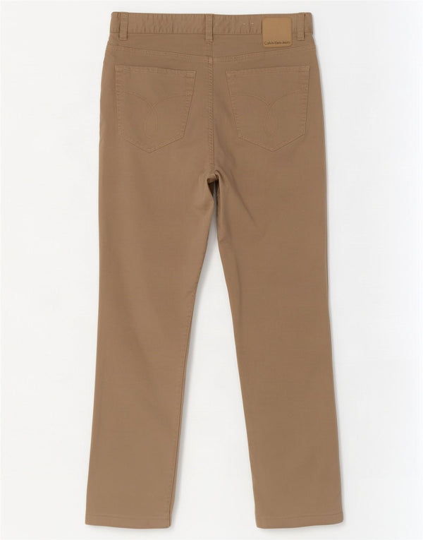 Calvin Klein Mens Straight Casual Trousers W33 L29 Khaki Cotton