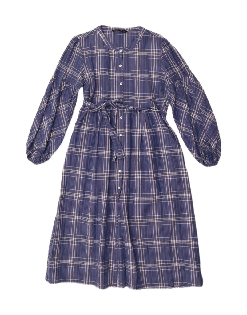 ZARA Womens Long Sleeve Maxi Dress UK 16 Large Blue Check Linen Vintage Zara and Second-Hand Zara from Messina Hembry 