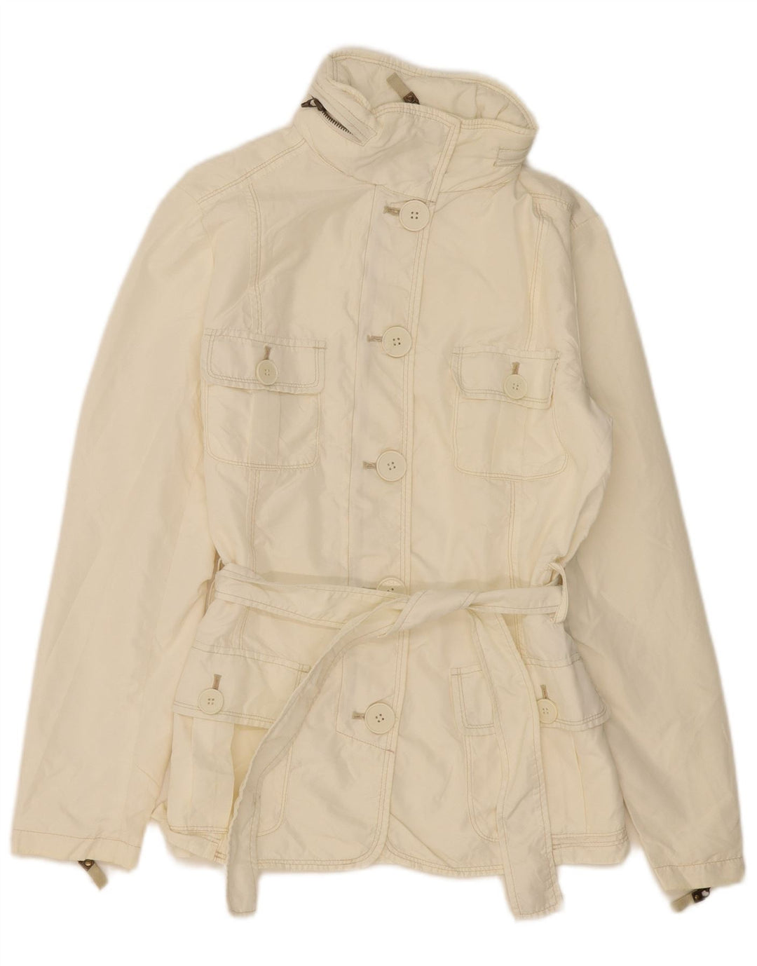 Zara Womens Hooded Utility Jacket UK 10 Small Off White Nylon