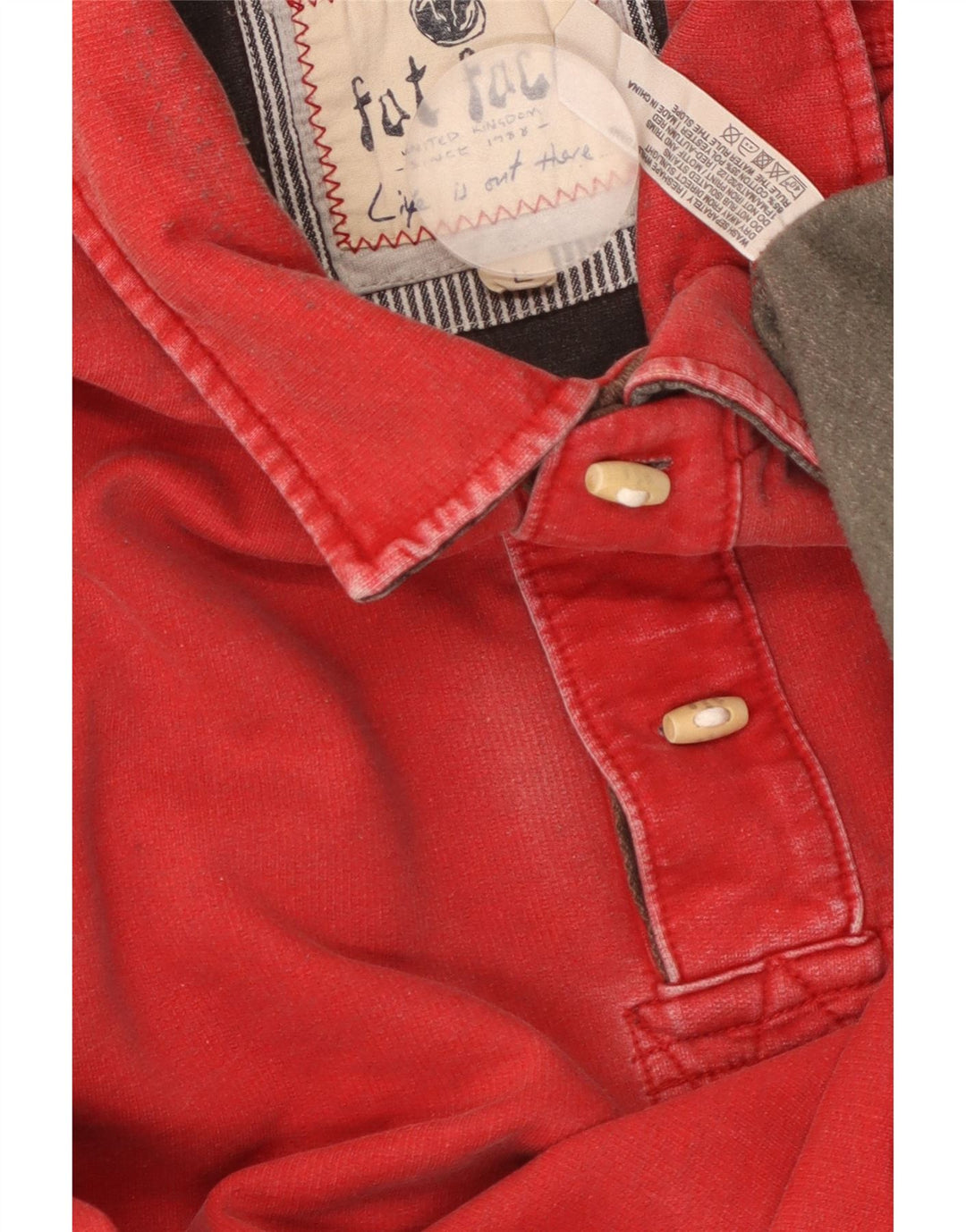 FAT FACE Mens Button Neck Sweatshirt Jumper Large Red Cotton