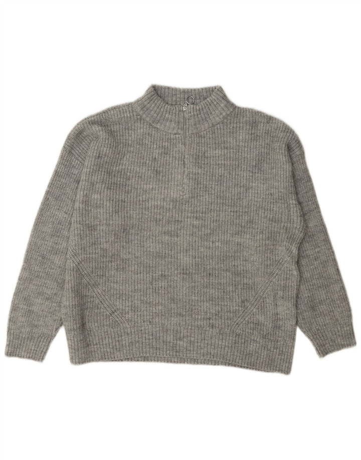 Marks & Spencer Womens Zip Neck Jumper Sweater UK 14 Large Grey Flecked
