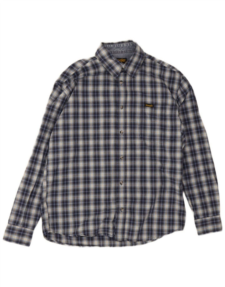 Wrangler Mens Shirt Medium Navy Blue Check Cotton