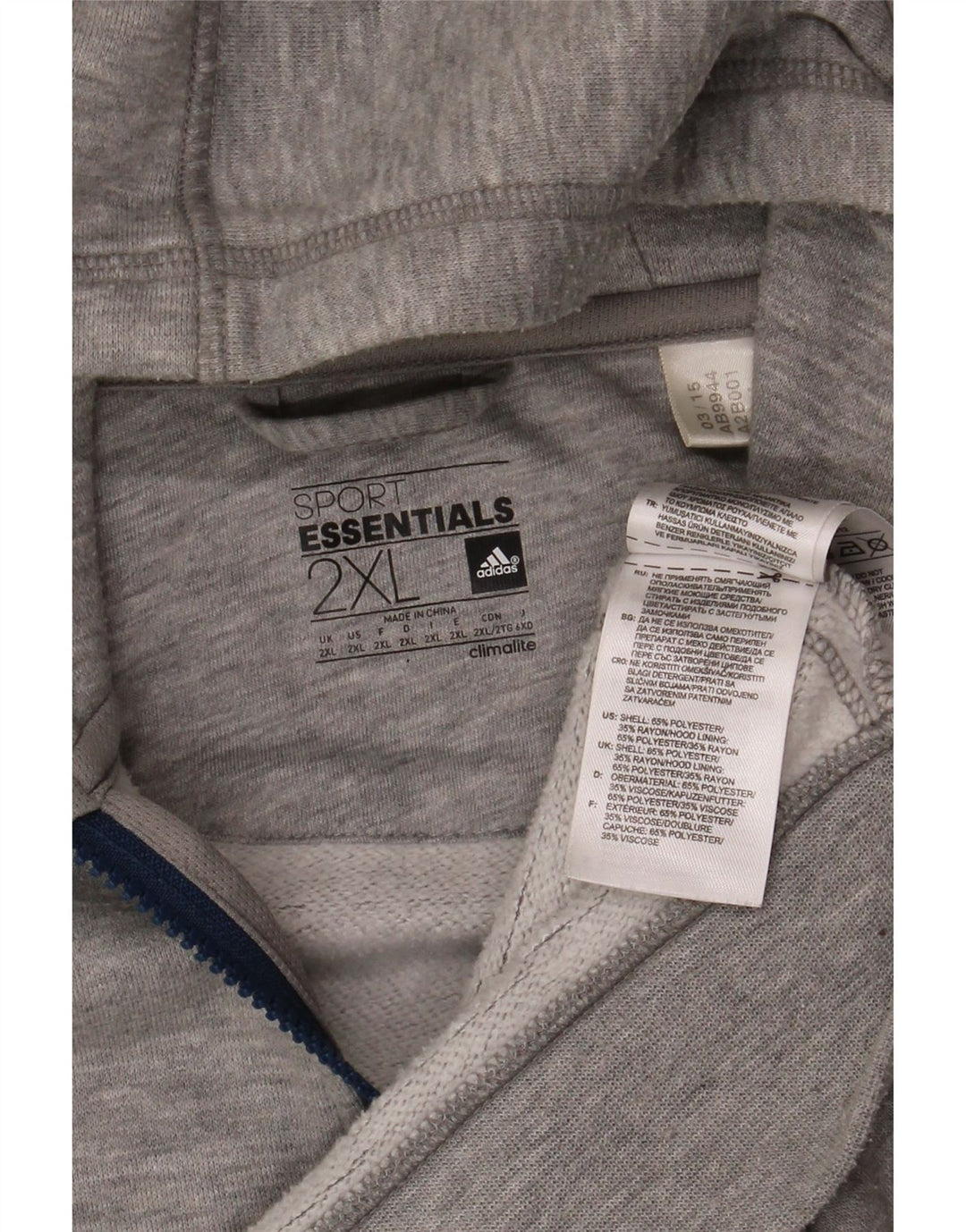 Adidas Mens Zip Hoodie Sweater 2XL Grey Polyester