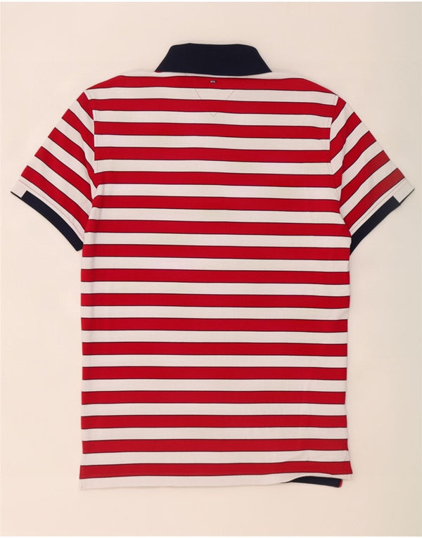 Tommy Hilfiger Mens Rugby Polo Shirt Medium Red Striped Cotton