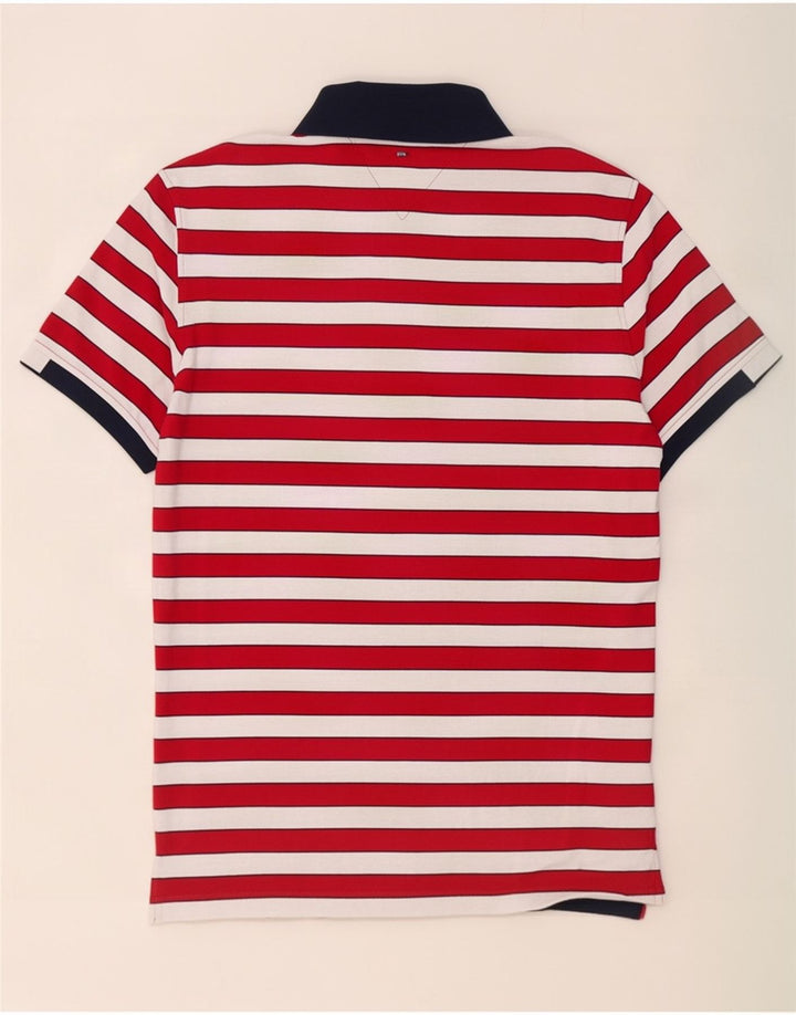 Tommy Hilfiger Mens Rugby Polo Shirt Medium Red Striped Cotton
