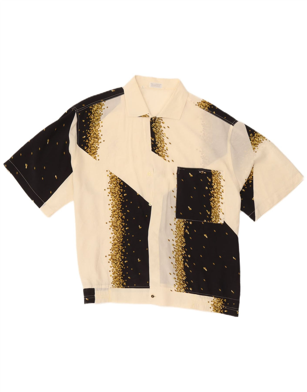 Vintage Mens Short Sleeve Shirt Large Off White Geometric